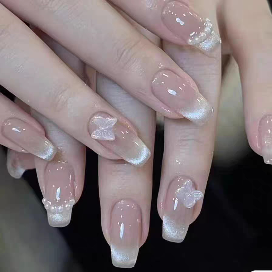 2025 New handcrafted rich girl blue sparkling cat-eye on Instagram bestseller detachable wearable nail pic 13