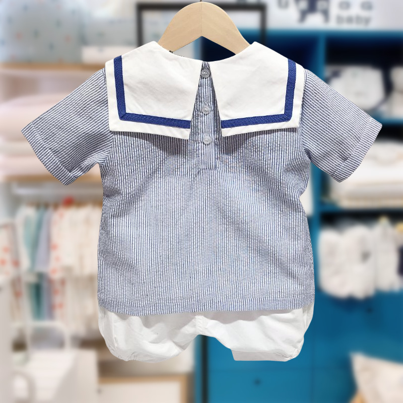 Summer new navy collar striped short-sleeved shirt and shorts two-piece set for boys, stylish MS530701 pic 19