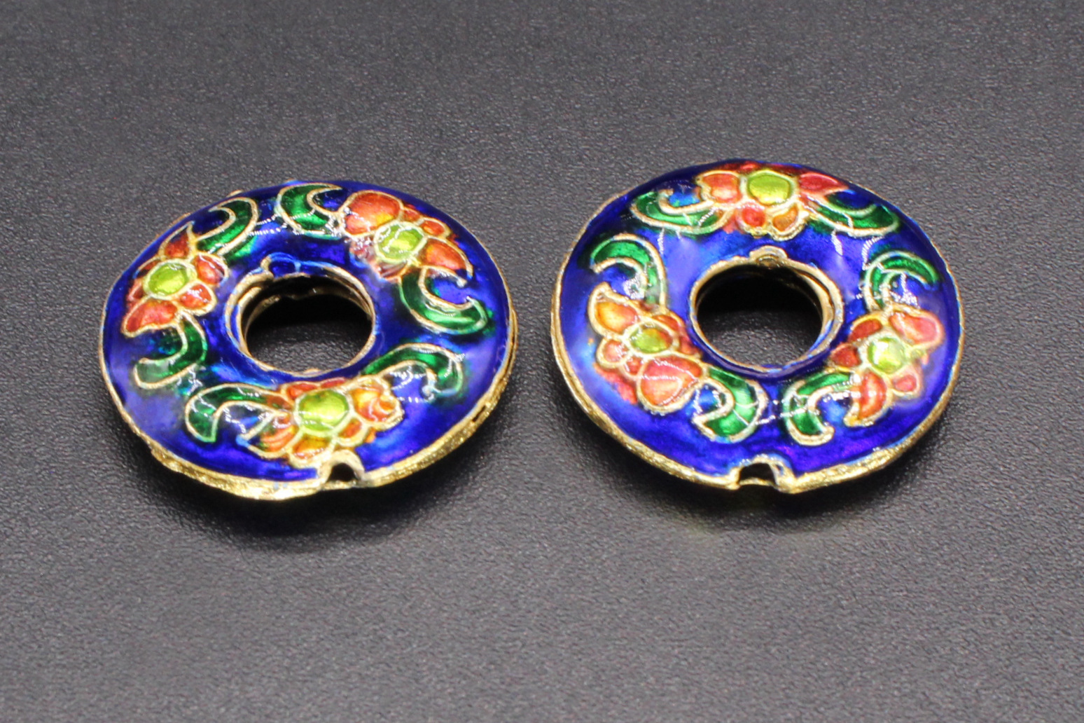 Traditional high-temperature enamel mechanism silver-blue ancient-style jewelry accessory, back cloud partition bead cloisonne 22mm peace pendant pic 11