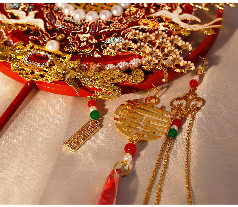 新娘结婚团扇喜扇diy材料包扇子婚礼手持秀禾扇凤凰汉服双圈娜幽详情5