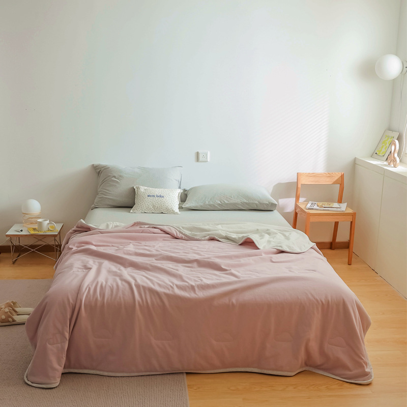 Simple Japanese Muji soft knitted cotton Tianzhu cotton quality two-color summer cool quilt, machine washable, water-washable air-conditioned quilt pic 26