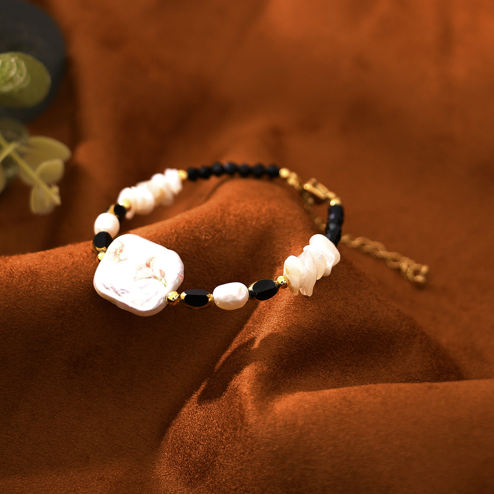 原创贴花巴洛克搭黑尖晶百搭手链小众设计感轻奢手镯闺蜜学生手饰详情6