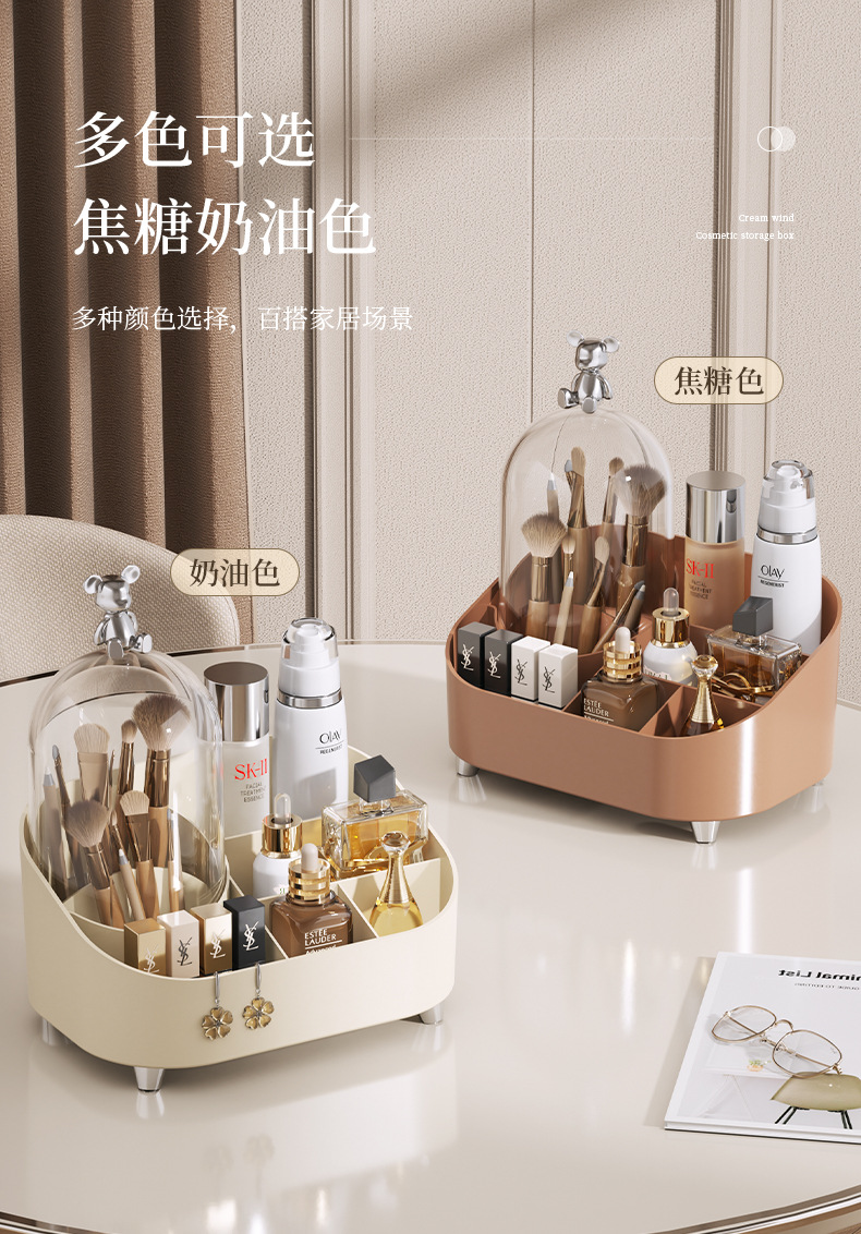 新款带盖化妆品口红收纳盒桌面家用整理洗手台梳妆台防尘置物架高详情5