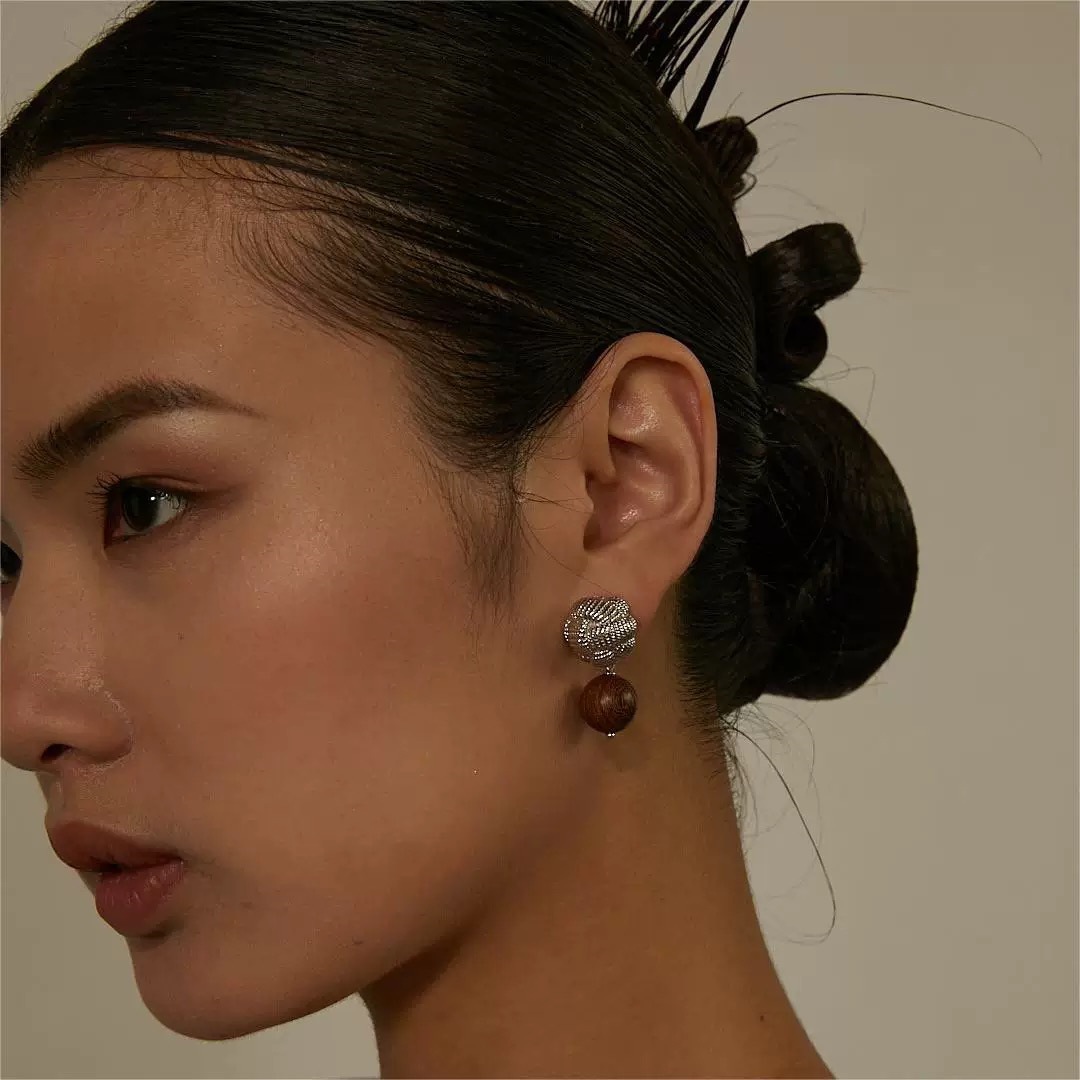 盘口纽结檀木玉石耳钉新中式拆卸俩戴耳环轻奢时尚百搭高级感耳饰详情2