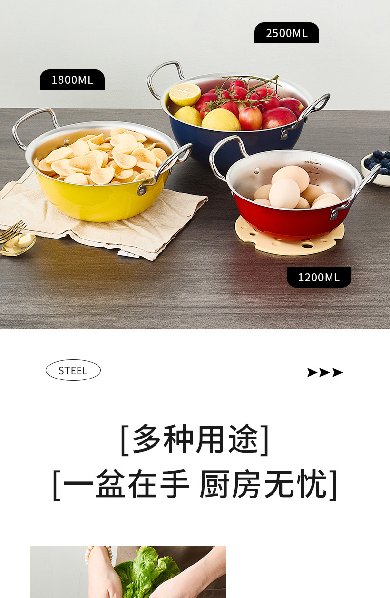 韩式不锈钢双耳沙拉盆高颜值水果碗带把手料理小吃碗家用打蛋盆详情8