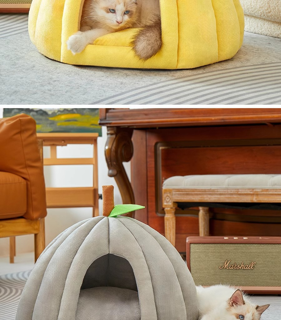 Cat bed, all-season universal cat bed, dog bed, cat closed security sleeping bed, shelter house, pumpkin thickened pet bed pic 16