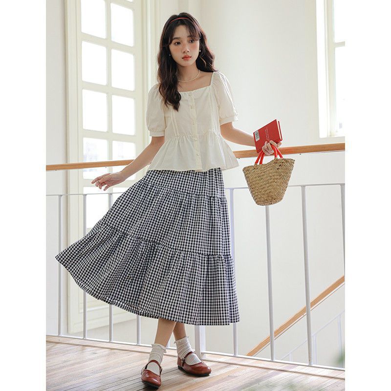 复古小格子半身裙女2025新款高腰a字长裙显瘦遮胯大摆伞裙蛋糕裙详情4