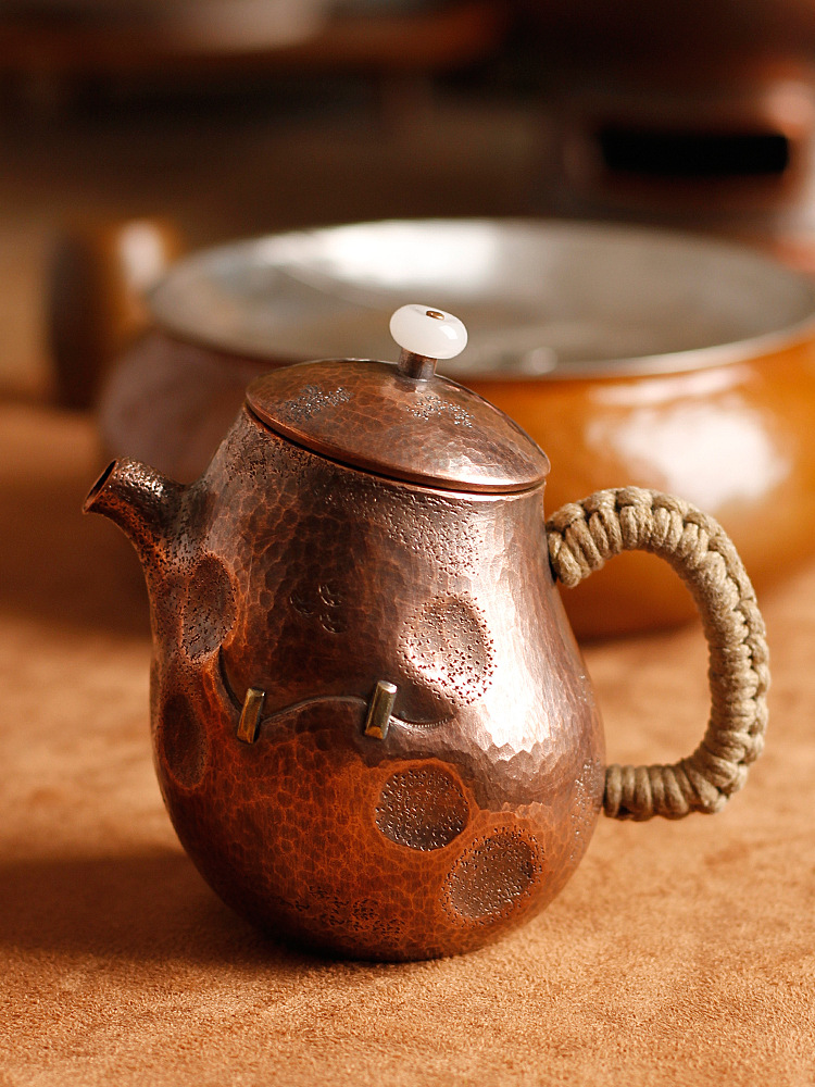 260CC pure handcrafted brewing copper teapot, uncoated purple copper water boiling teapot, Gongfu tea set, gift, stove boiling teapot pic 3