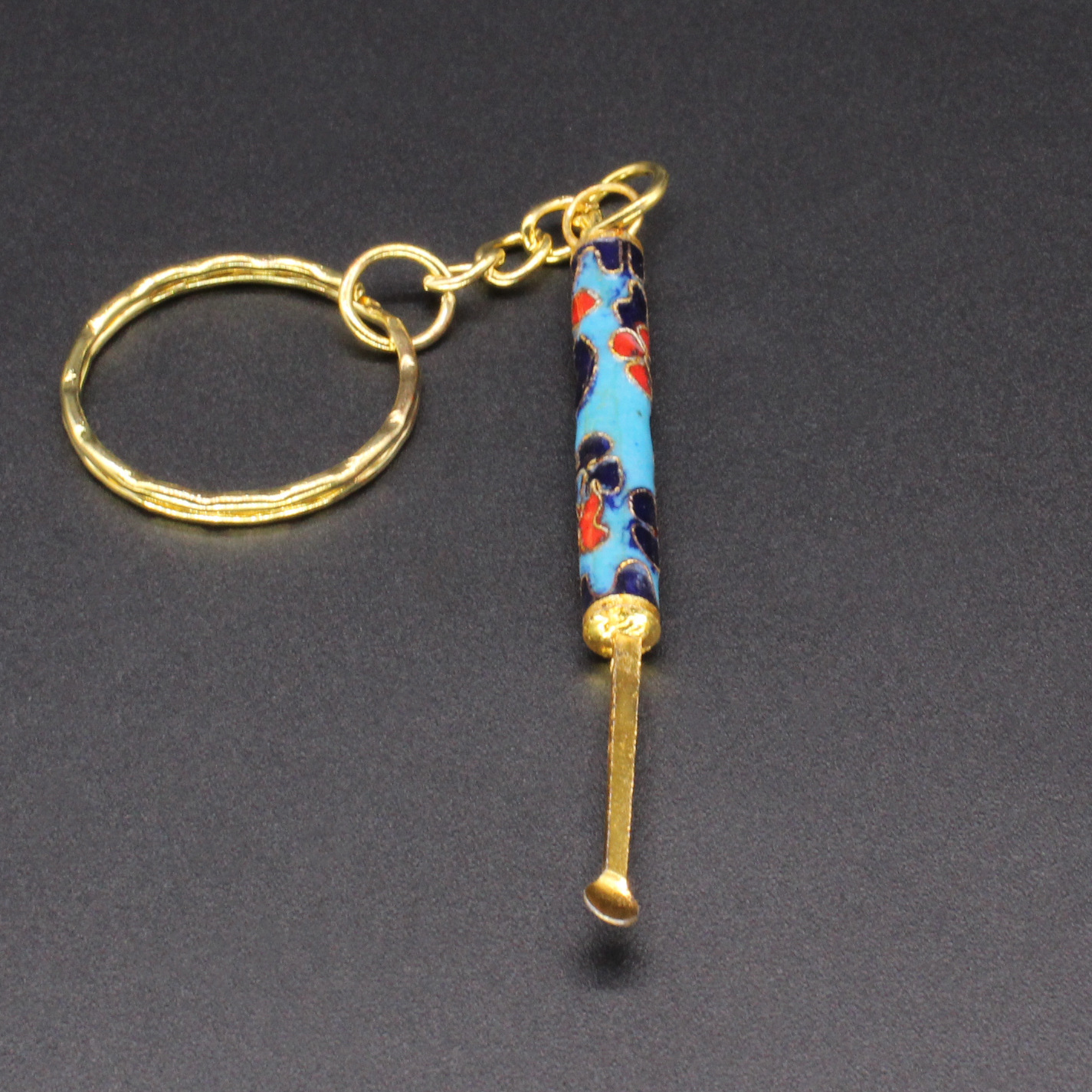 Beijing Cloisonne vintage collection, cloisonne filigree silver blue keychain, pendant ear scoop pic 13