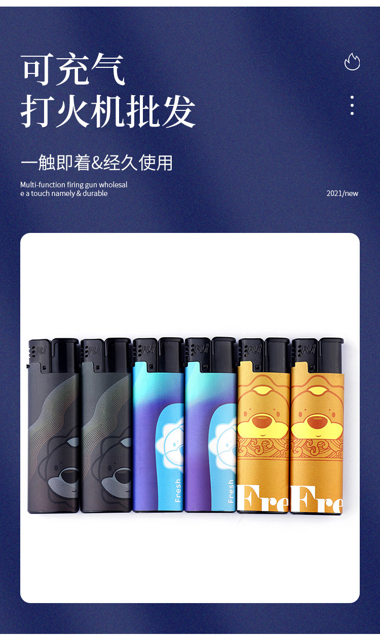 时尚金属外壳打火机可充气式打火机丁烷气体点火器家用图案可制作详情3