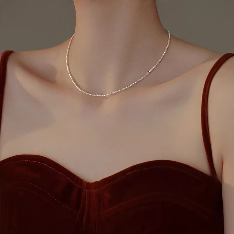 天然淡水baby小珍珠项链女925银近圆珠简约素链日常百搭锁骨链详情10