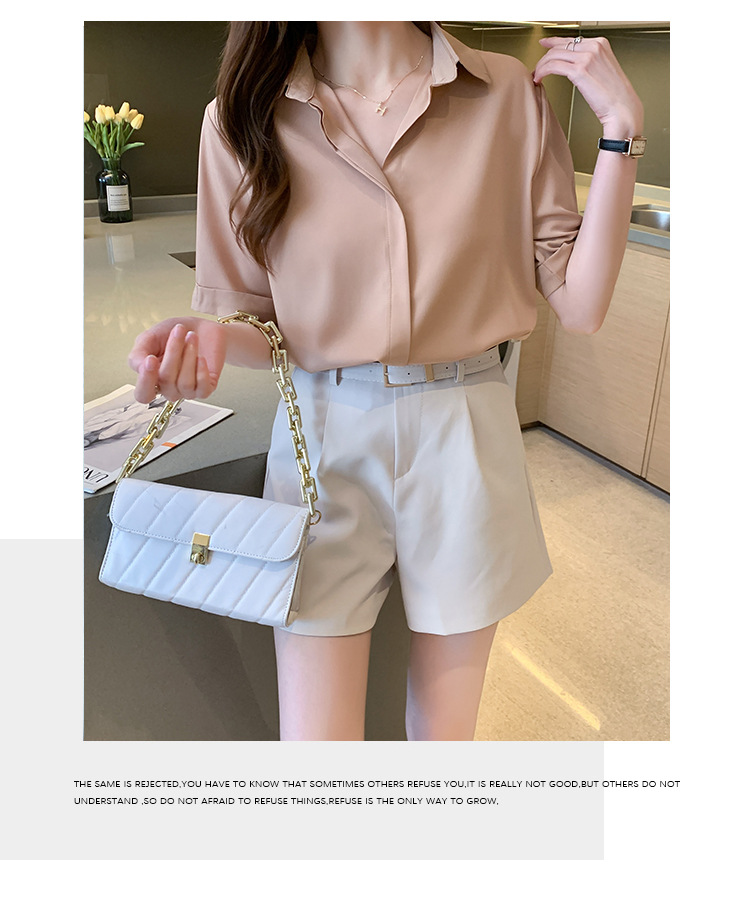 Real photos of in-stock 2025 summer new chiffon shirt for women, short-sleeved, simple and elegant office lady shirt and top for women pic 18