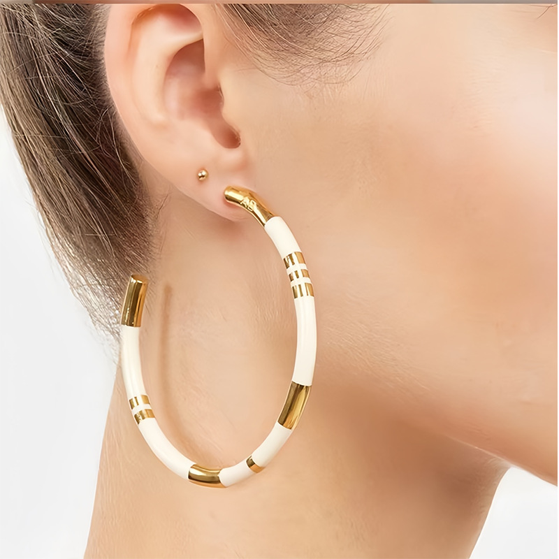 C形珐琅圈圈拼接耳环女法式轻奢小众设计感复古气质银针撞色耳圈详情22