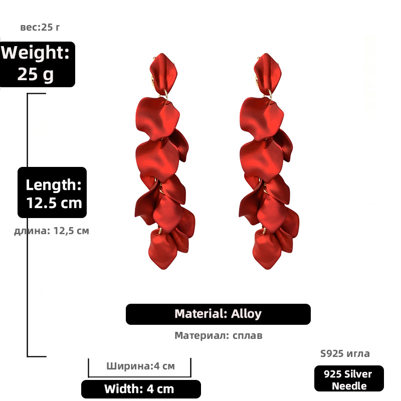 European and American rose petal long tassel earrings, fashionable, ins, elegant, internet-famous, high-end, eco-friendly earrings for women pic 4