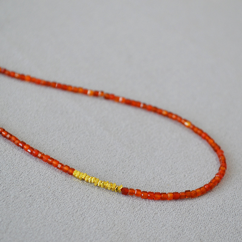 国潮新中式小众设计南红玛瑙切角方粒真石碎银子串珠简约项链手链详情6