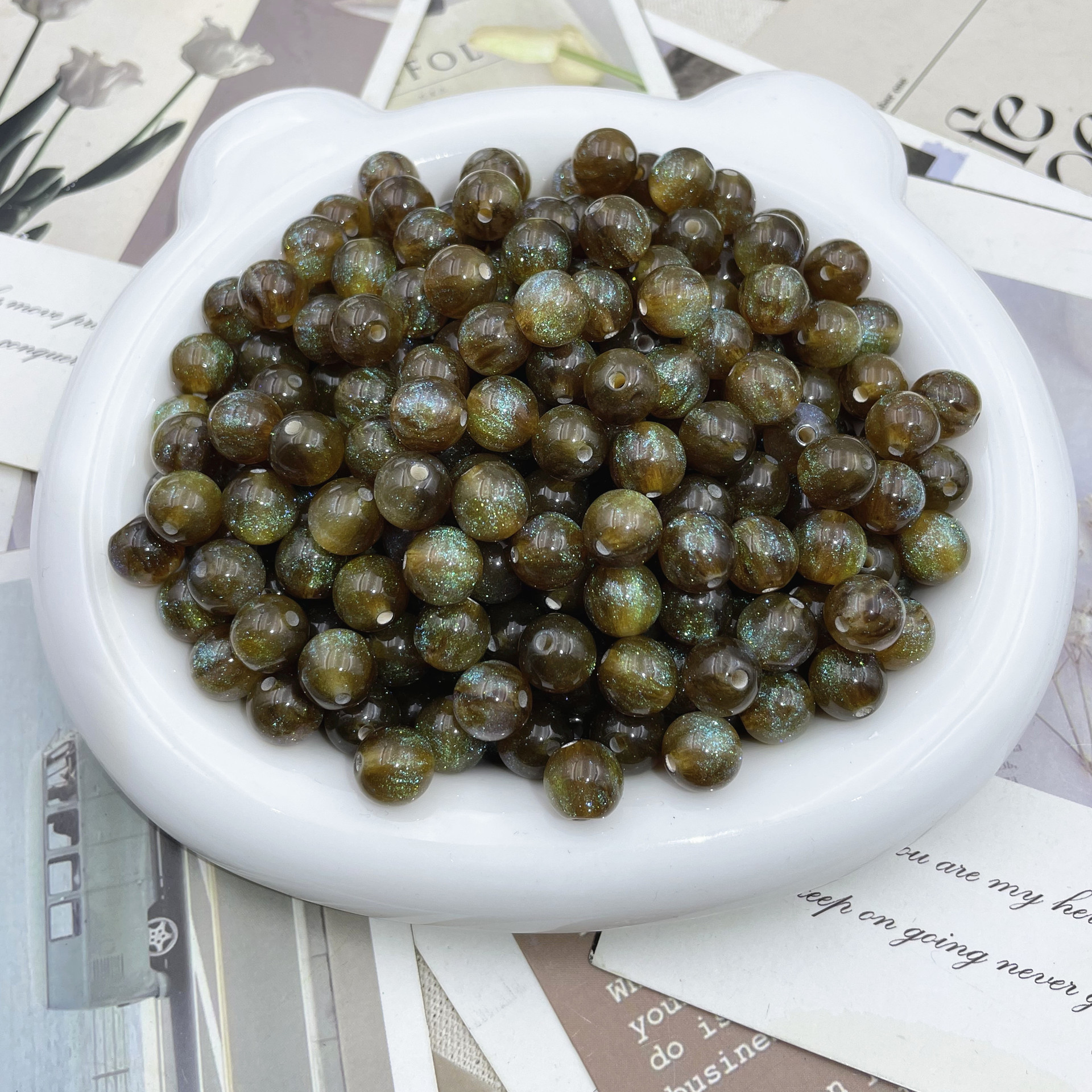 8/10/12mm resin fine Sparkling Starry Sky Mermaid Pearl resin imitation cat eye bead diy bracelet accessory pic 17