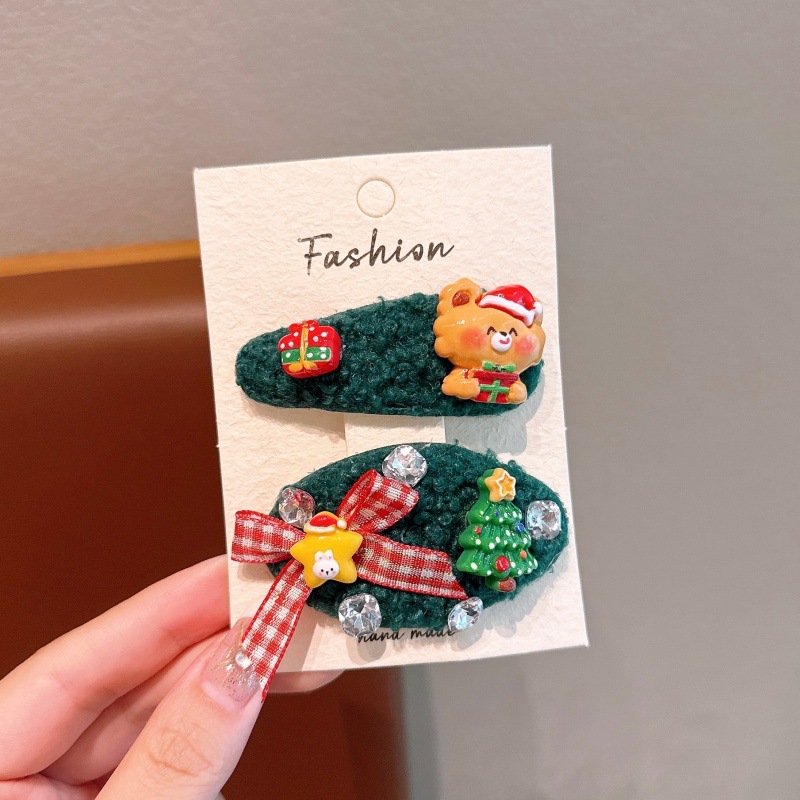 圣诞节可爱毛绒姜饼人儿童发夹女孩宝宝圣诞树发饰刘海夹发饰品详情10
