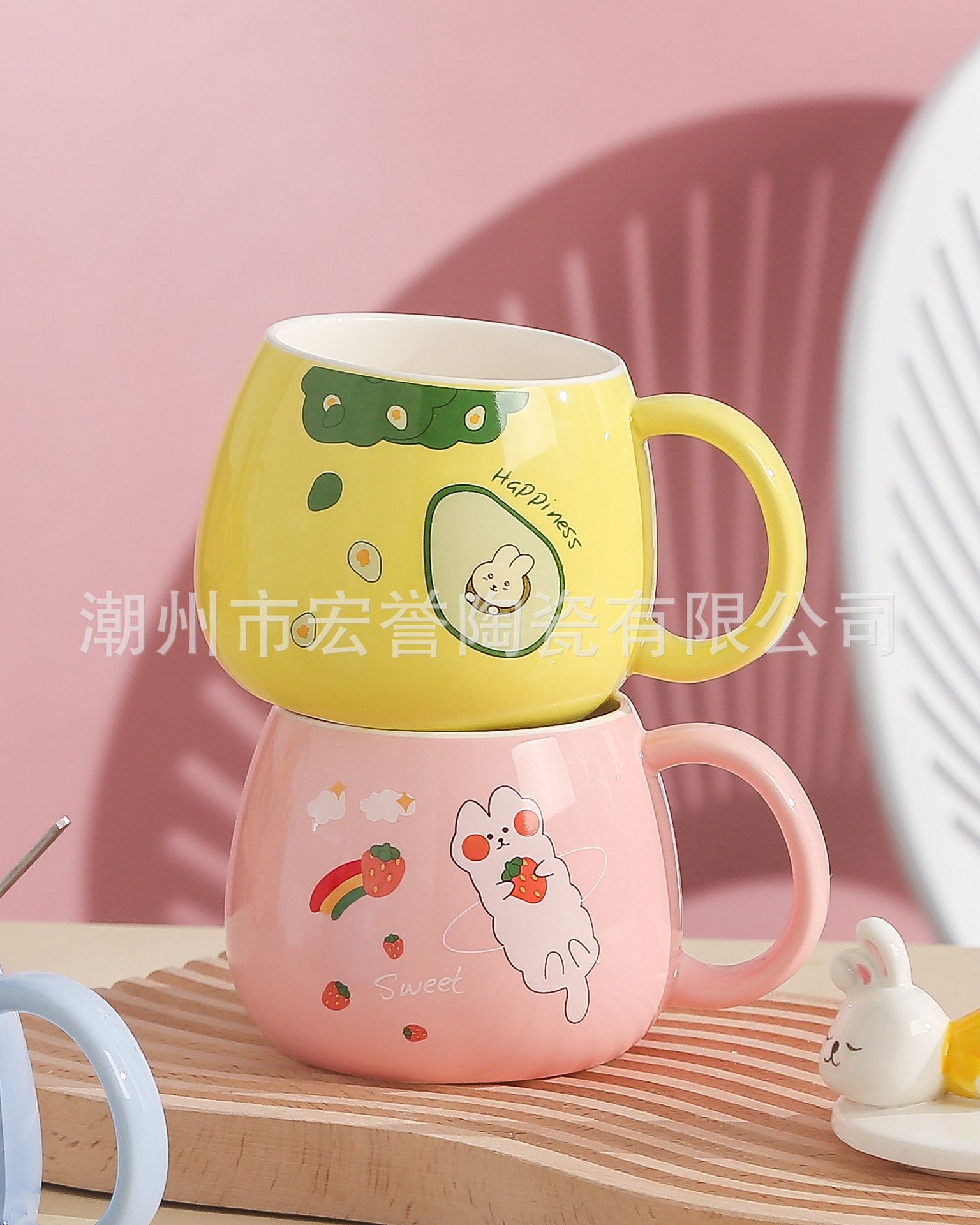 Cute rabbit cups, ceramic cups, high appearance level, couple mugs, creative embossed coffee cups with LIDS, milk cups pic 4