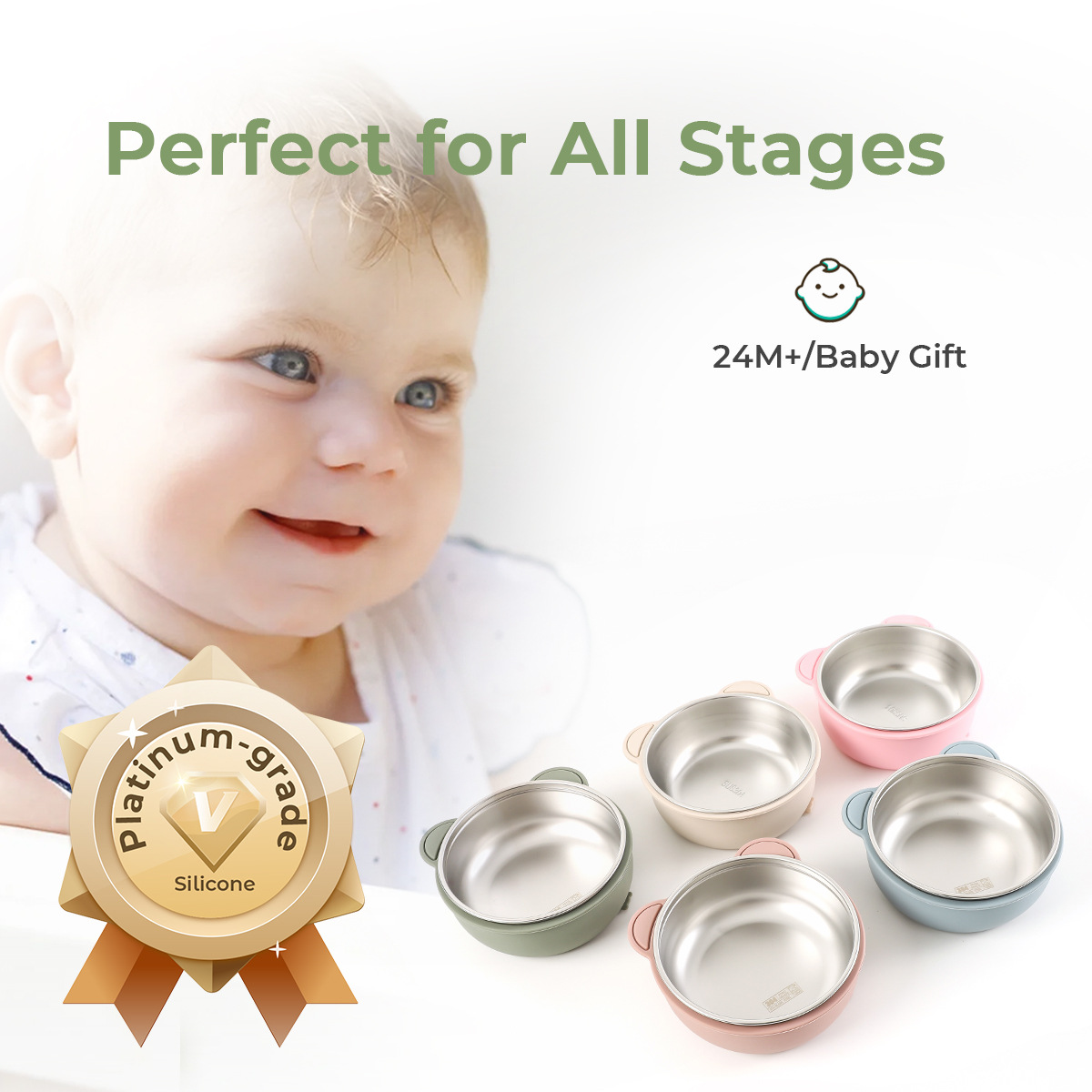 食品级硅胶婴儿辅食熊猫碗不锈钢宝宝餐具耐高温带盖婴童保温饭盒详情3