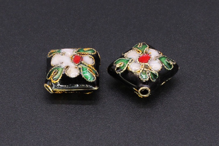 Traditional high-temperature cloisonne enamel filigree silver blue DIY jewelry accessory beads Cloisonne 16mm square block pic 4