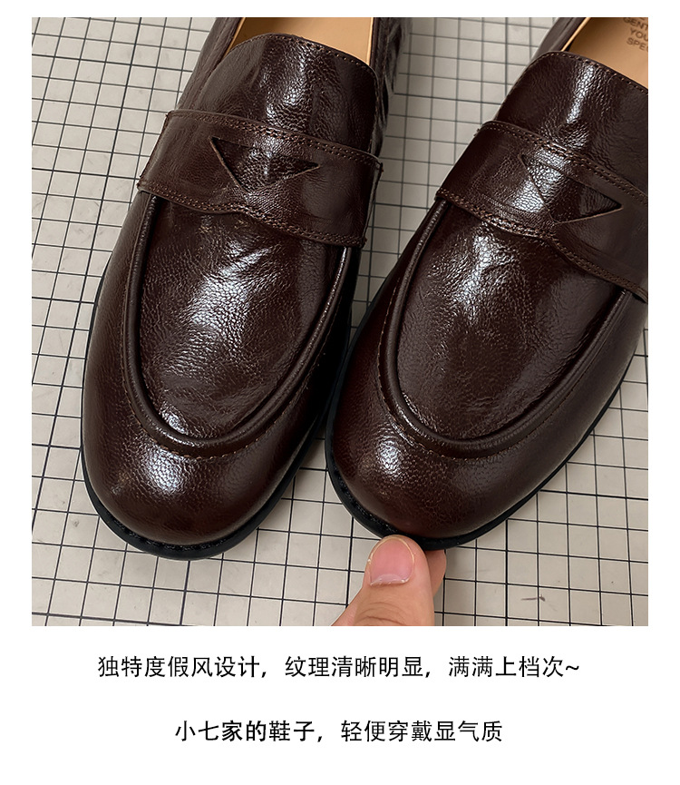 羊皮版~复古真皮一脚蹬懒人鞋女粗跟平底单鞋英伦风小皮鞋乐福鞋详情16