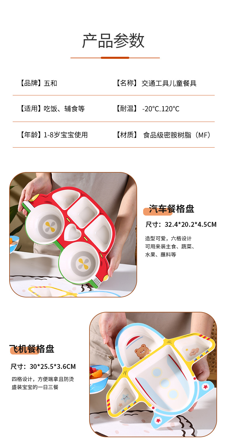 儿童卡通餐具食品级家用防摔交通工具小汽车飞机轮船形状创意餐盘详情10