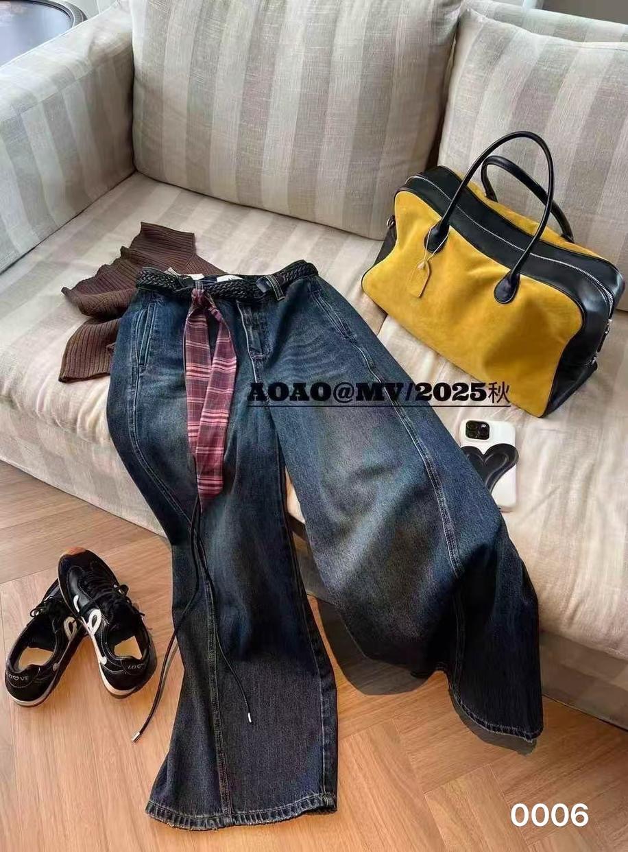 【艾美派】（配腰带）秋款韩版设计感宽松直筒牛仔女弯刀裤时尚款详情2