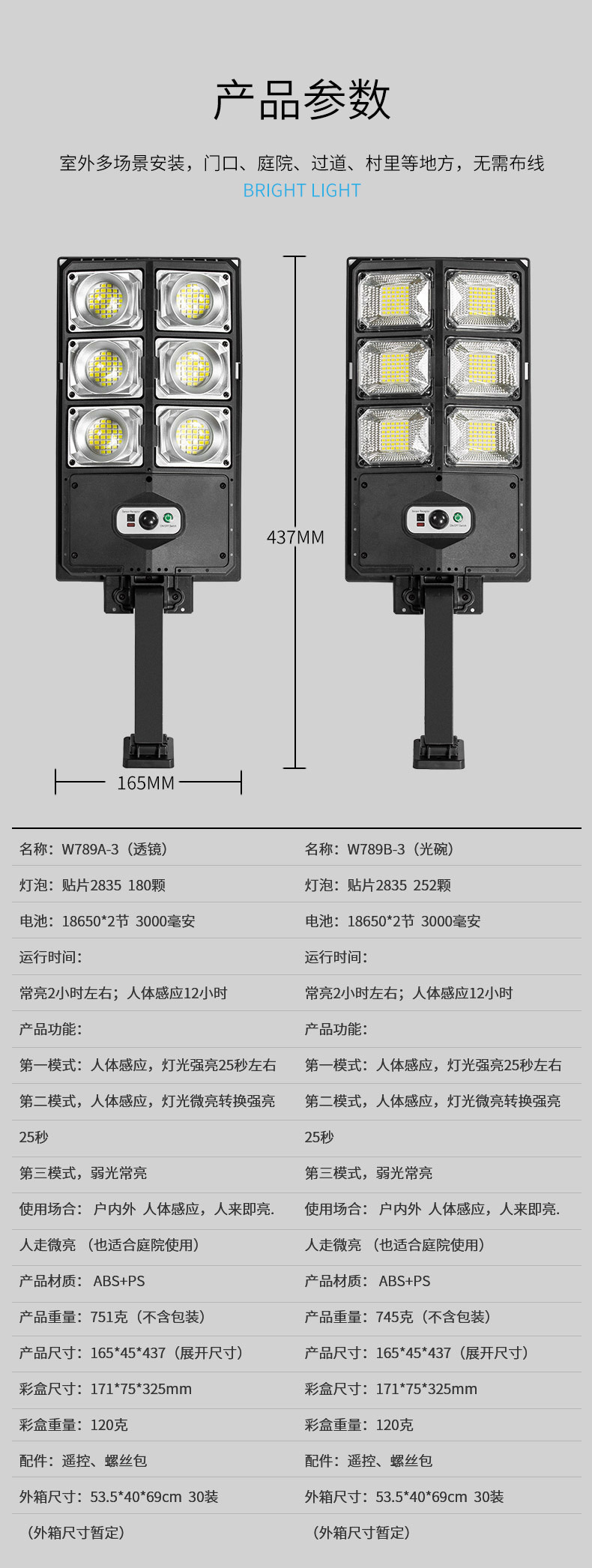 跨境户外太阳能一体路灯新款人体感应庭院灯带遥控壁灯防水花园灯详情10