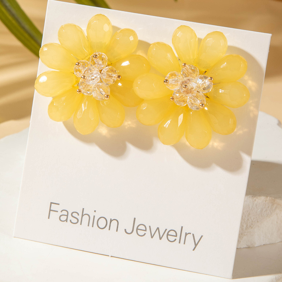 亚马逊跨境清新甜美彩色树脂花瓣花朵耳钉气质多巴胺 耳环耳饰女详情67