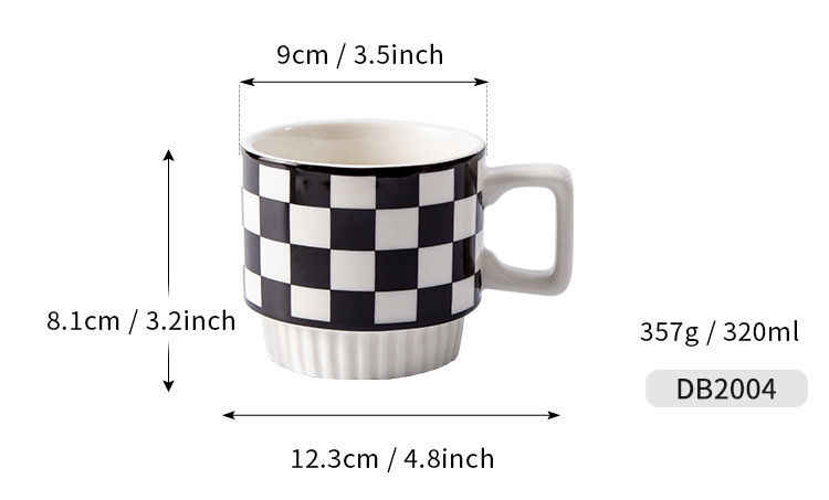 Korean-style couple checkered mugs, universal coffee ceramic cups for offices, custom-made ceramic cups with high appearance standards pic 7