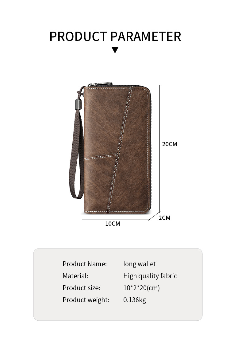 厂家批发男士钱包长款手机包多卡位大容量拉链皮夹便携卡包男钱夹详情9