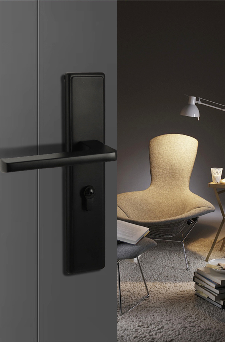 现代简约一体式室内门锁 卧室厨房静音磁吸黑色通用型木门执手锁详情7