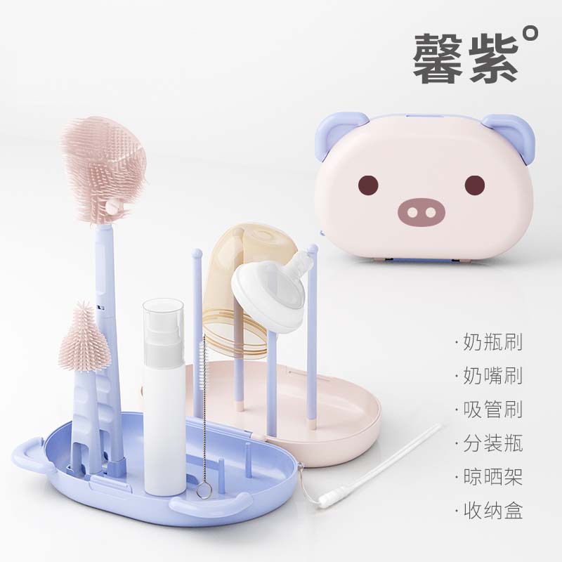 婴儿硅胶便携奶瓶刷套装宝宝清洗刷奶嘴刷旅行沥水架多功能清洁工具详情35