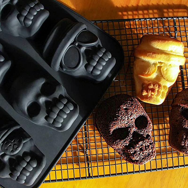Silicone barbecue pan, large skull chocolate mold cake, skull head resin mask baking mousse pic 21