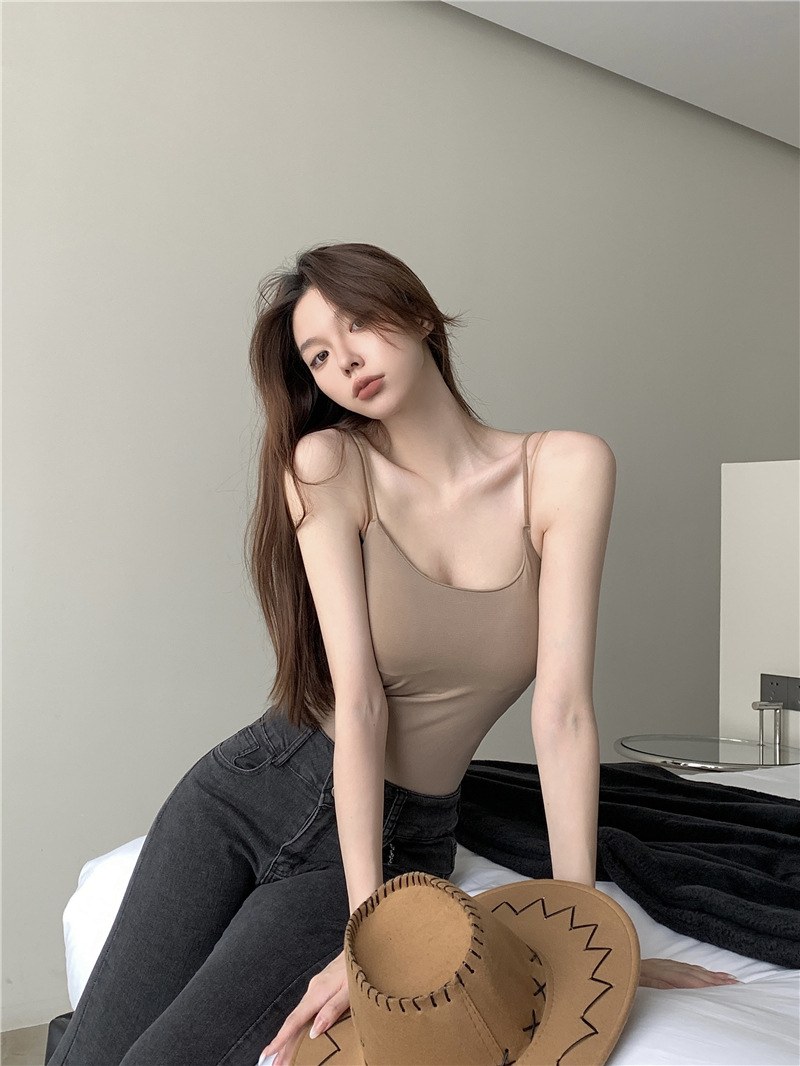 春夏无痕辣妹内搭纯欲美背吊带背心带胸垫外穿打底上衣裹胸抹胸女详情29