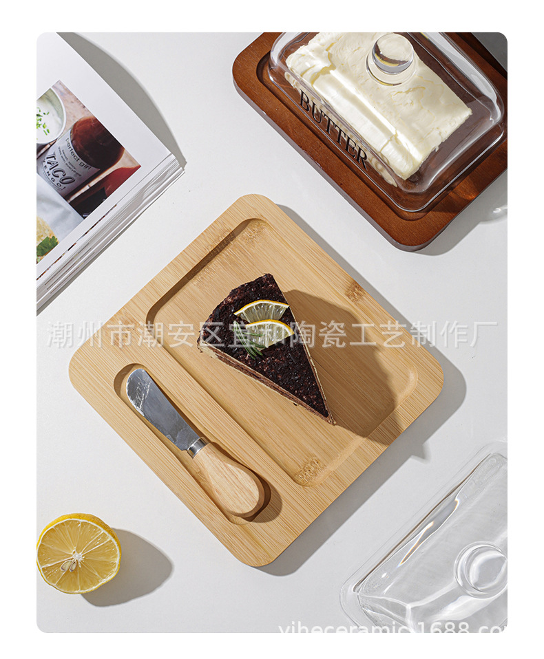 跨境亚马逊新款玻璃盖芝士牛油起司蛋糕甜品盒北欧风黄油碟配刀详情8