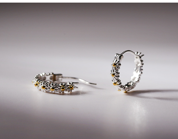 Daisy earring s925, all-silver, gold and silver color block three-dimensional geometric earrings, Instagram Little Red Book blogger style 9467A pic 6