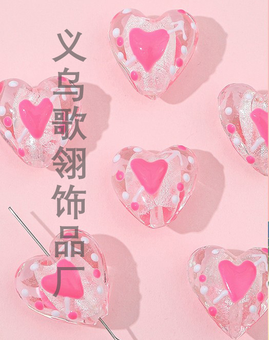 情人节手绘琉璃桃心DIY手链项链手机链斜挎链配饰详情3