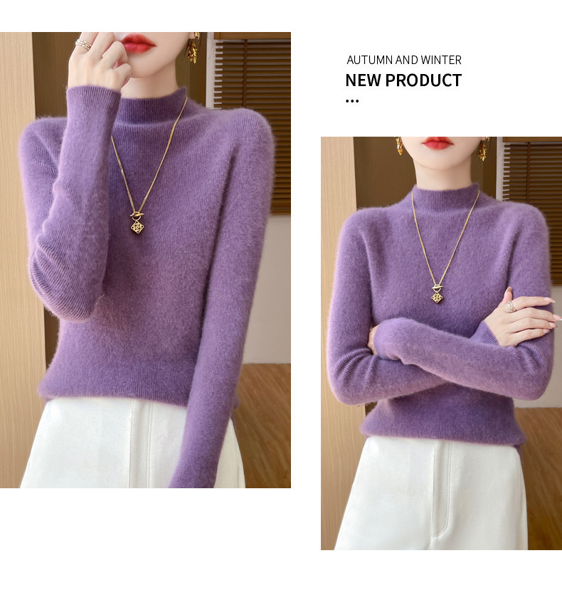 高端纯羊毛毛衣女士半高领秋冬季内搭打底衫针织衫上衣修身显身材详情32