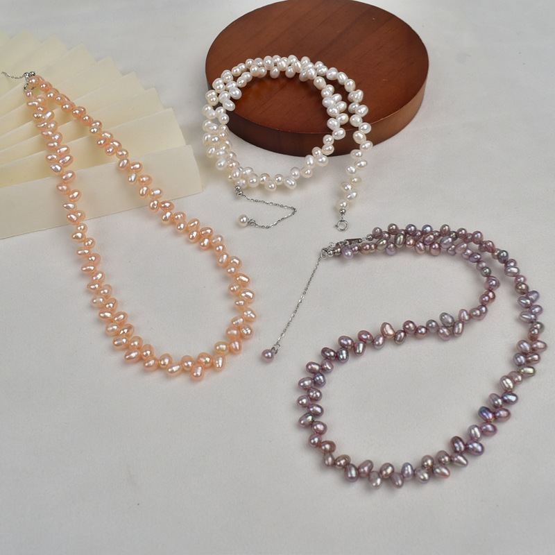 Новое уникальное природное маленькое пшеничное жемчужное ожерелье из пресной воды для женщин с чистым серебром и высоким чувствительным приливом цепей на ключице pic 11