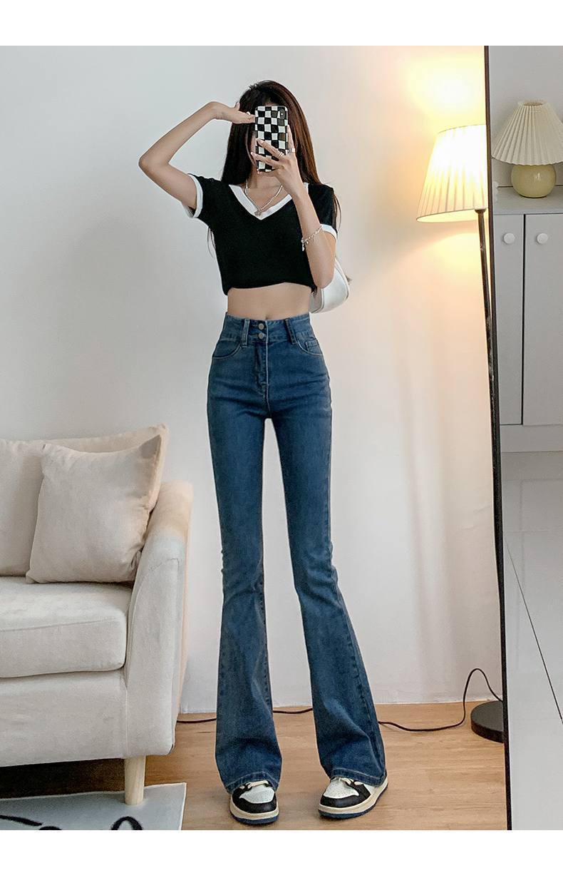 微喇叭牛仔裤女秋韩版设计感小众高腰显瘦马蹄裤小个子高街ins潮详情18