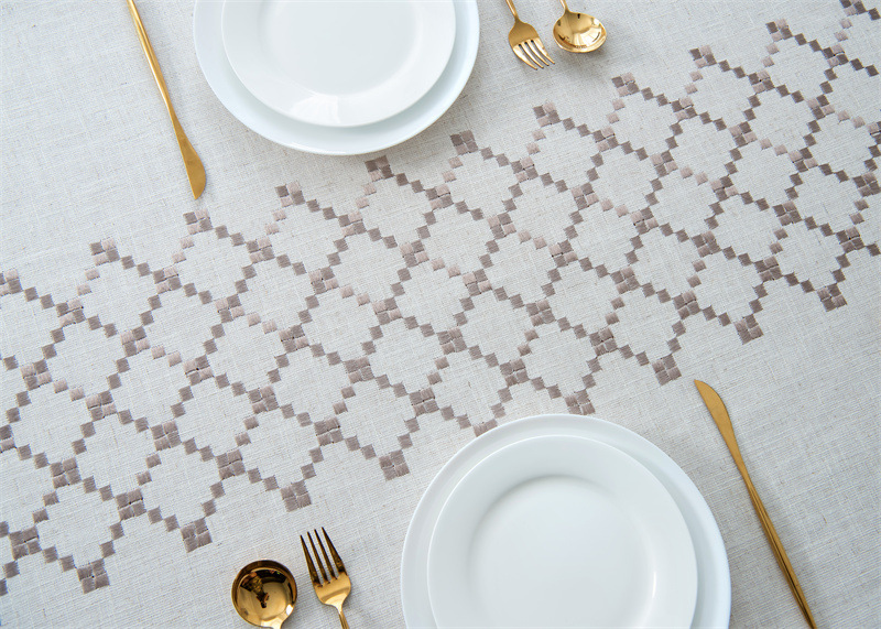 Amazon cross-border embroidered checkered flower tassel tablecloths, rectangular coffee tables, tablecloths and table coverings manufacturer embroidery pic 43