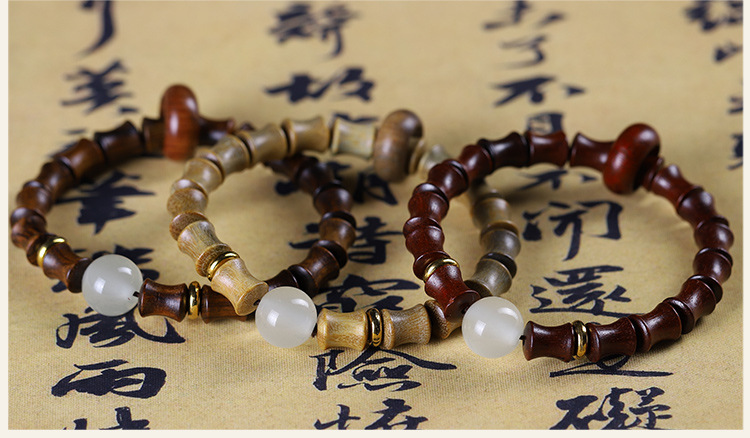 Original green sandalwood bracelet for women, forest style student finger winding soft cultural play Buddhist prayer beads, sandalwood bamboo joint single circle judge bracelet pic 13