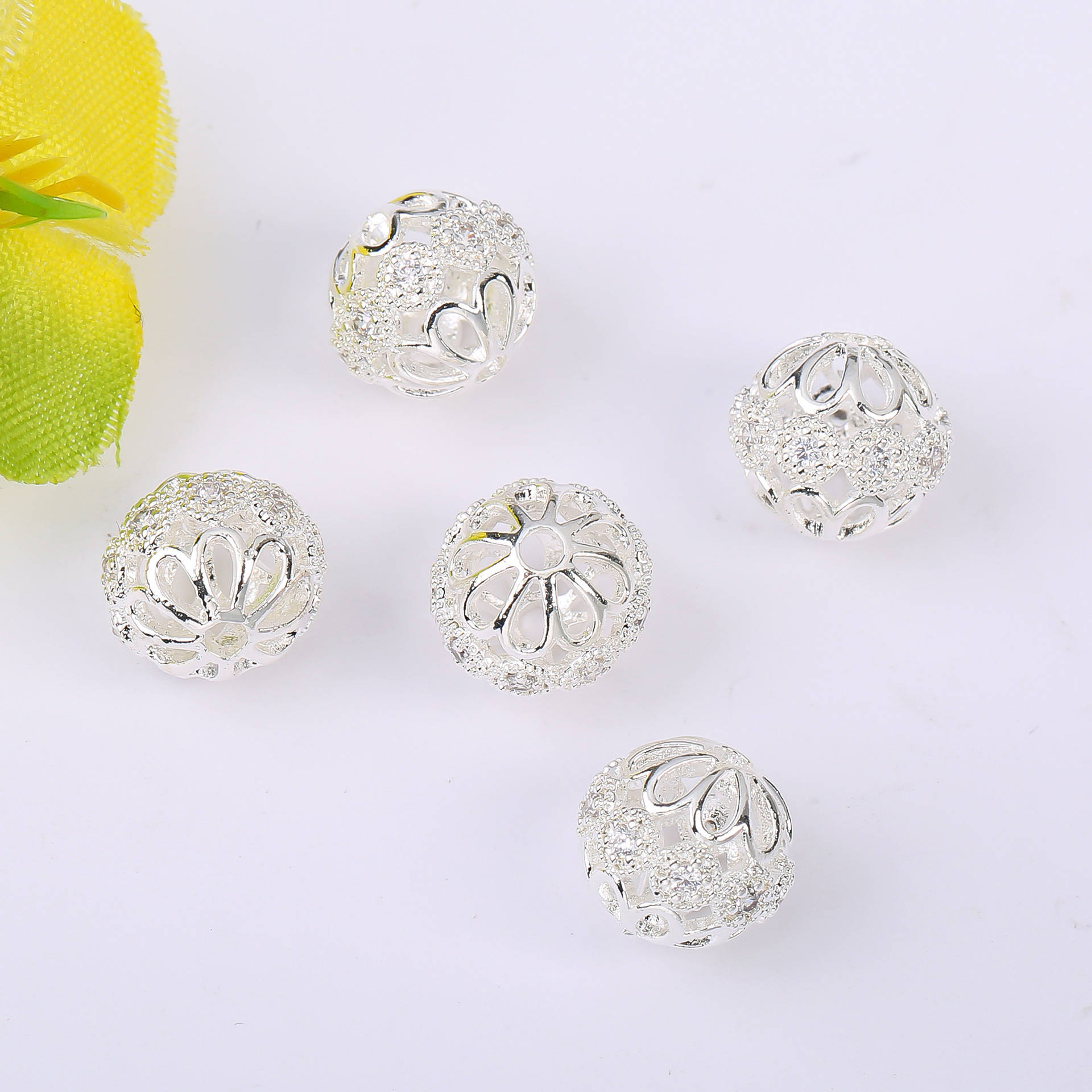 保色锆石镂空球铜镀厚银18K真金隔珠圆珠diy手链项链串珠饰品配件详情4