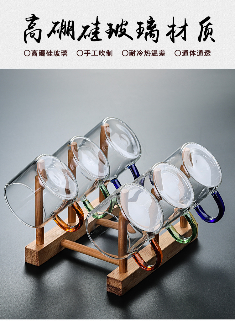 High borosilicate glass tea cups, master cups, heat-resistant transparent thickened tasting cups, small colored handle tea bowls, Gongfu tea sets pic 2