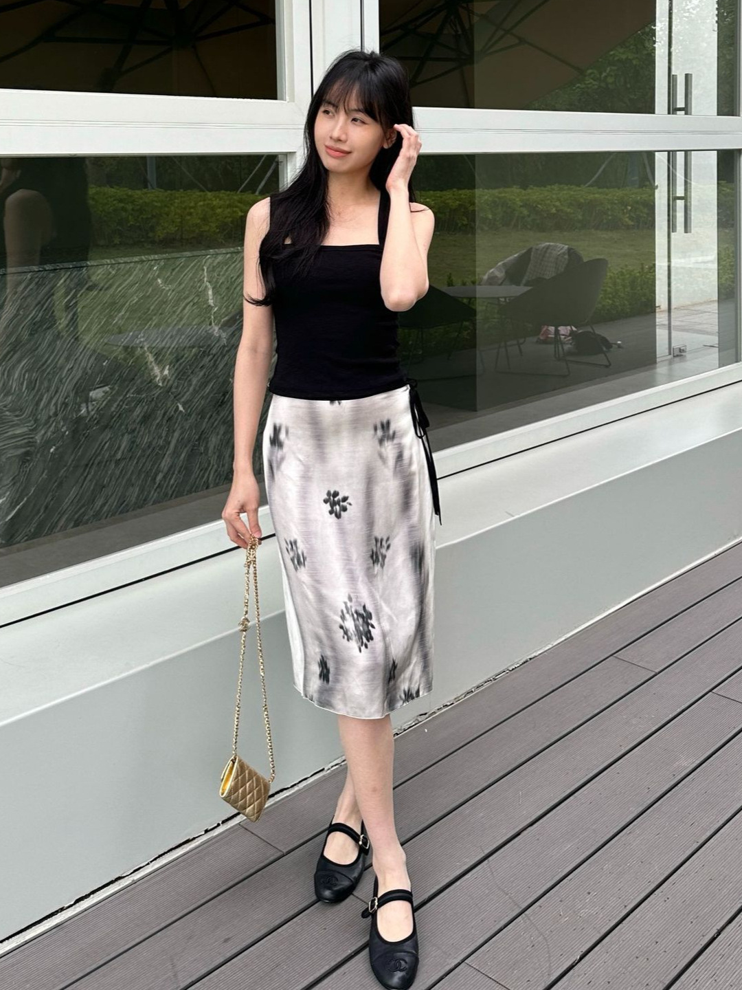 MD25女装新中式优雅晕染印花系结腰身过膝裙半身裙 05217897403详情12