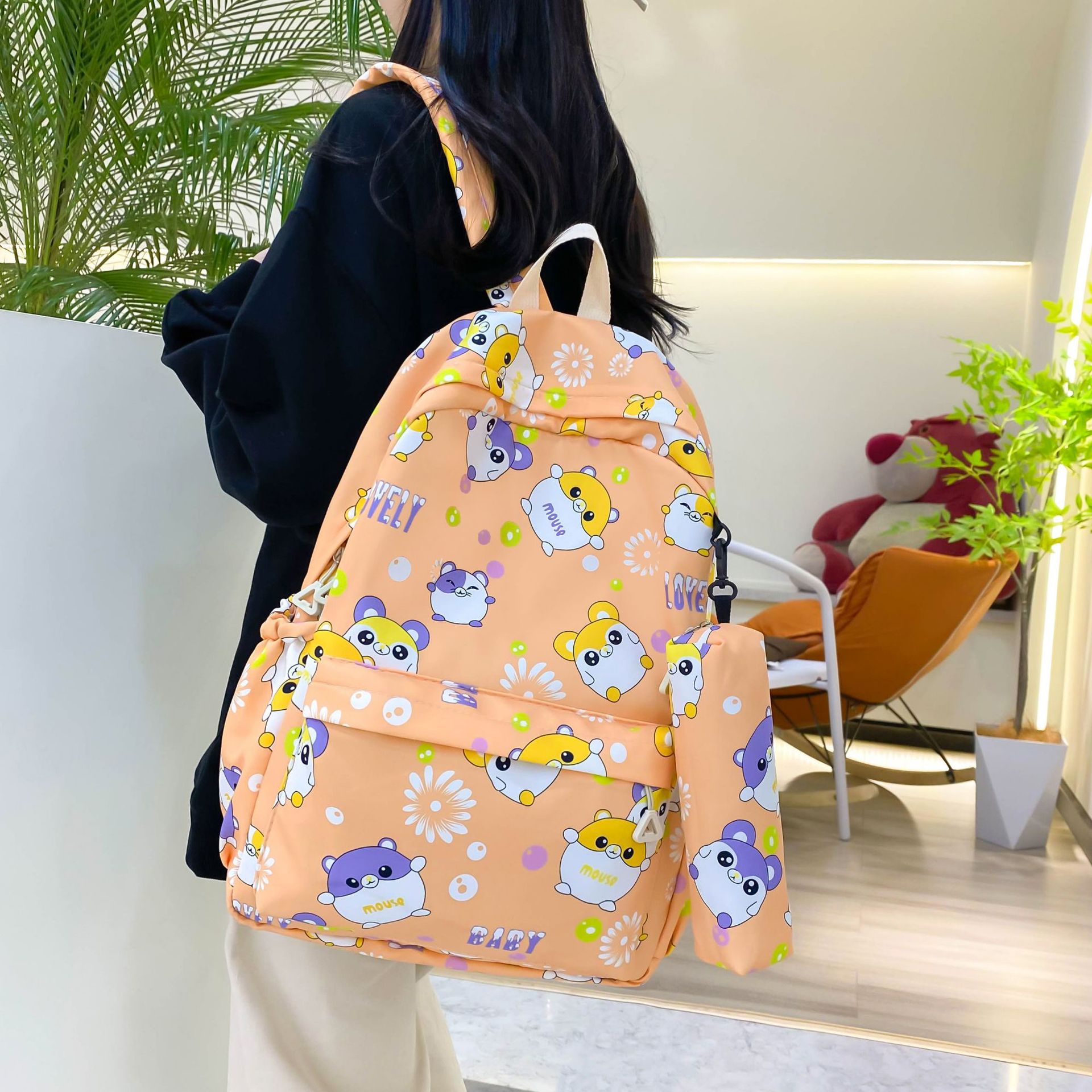 Wholesale escuela primaria primaria y secundaria estudiantes impresos espalda doble bolsa de las mujeres bolsa de la pluma de los hombres bolsa de manga color sólido bolsa de la escuela de gran capacidad pic 35