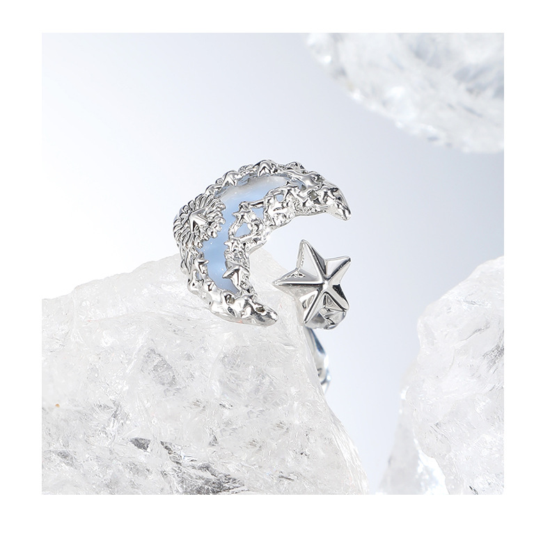 Original lava blue moon ring for women, a niche design with a light luxury and high-end feel, unique and individual index finger ring pic 12