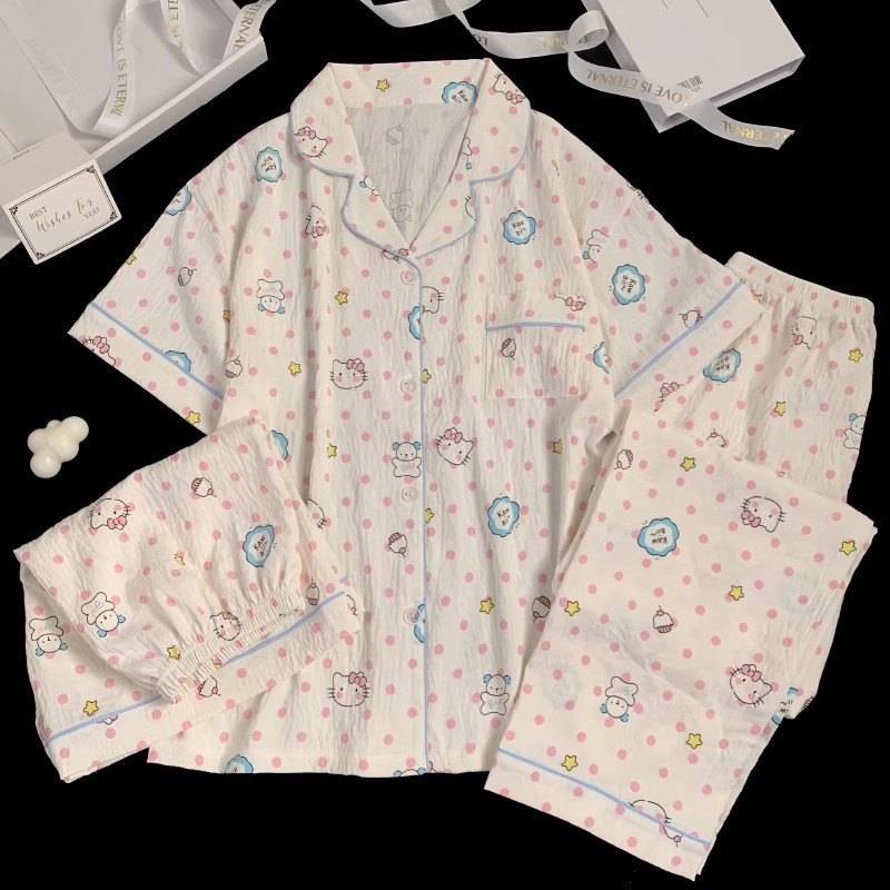 可爱小狗睡衣女款夏季云朵棉短袖短裤三件套少女休闲可外穿家居服详情22
