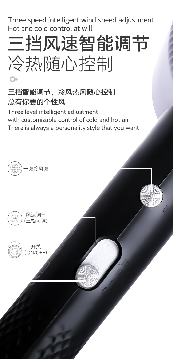 跨境科美专业吹风机家用便携大功率高速电吹风智能可调节吹风筒详情5